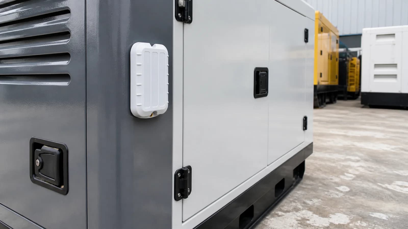 Representative long-standby GPS asset tracker mounted directly to an outdoor generator enclosure