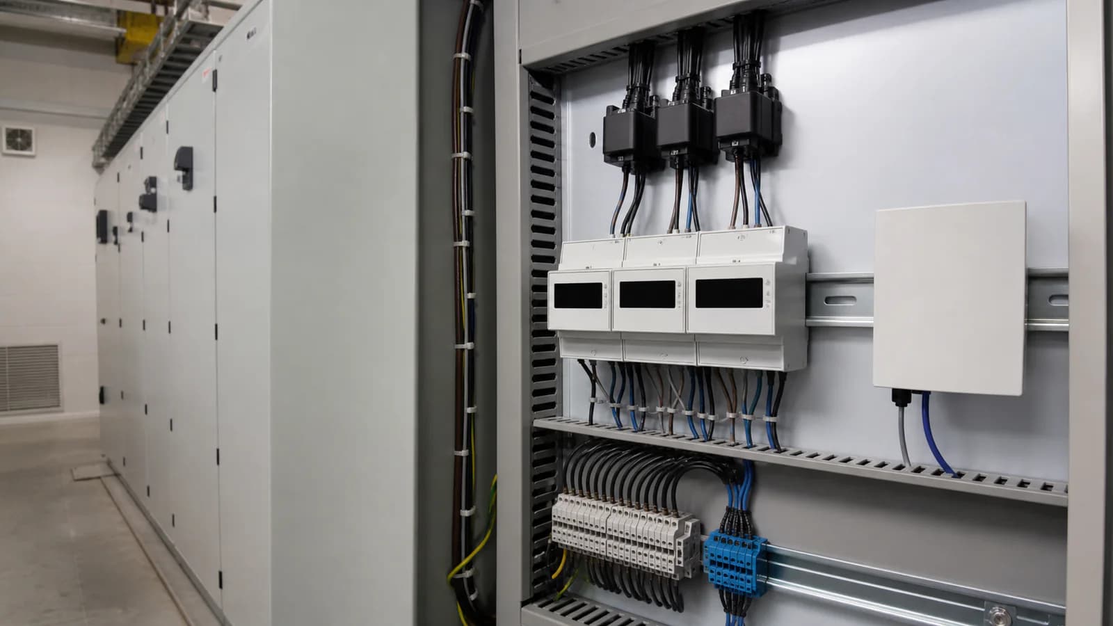 Representative facility energy panel with meters, current sensors and an RS485 gateway